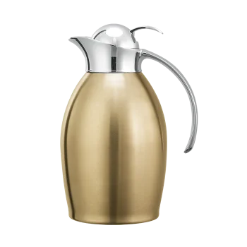 Service Ideas Carafe 1 Liter Stainless Steel Vacuum Insulated Brushed Exterior With Push Button Lid Vintage Gold PVD Finish