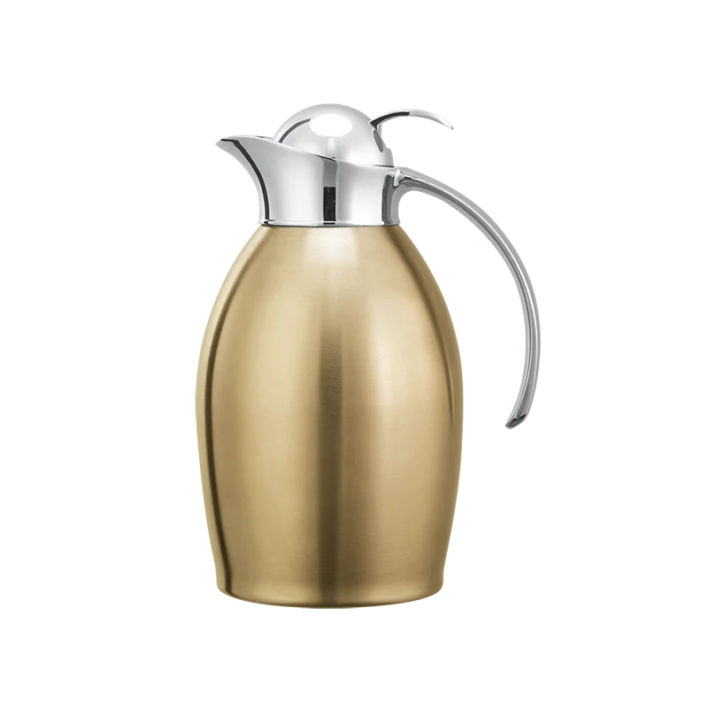 Service Ideas Carafe 1 Liter Stainless Steel Vacuum Insulated Brushed Exterior With Push Button Lid Vintage Gold PVD Finish