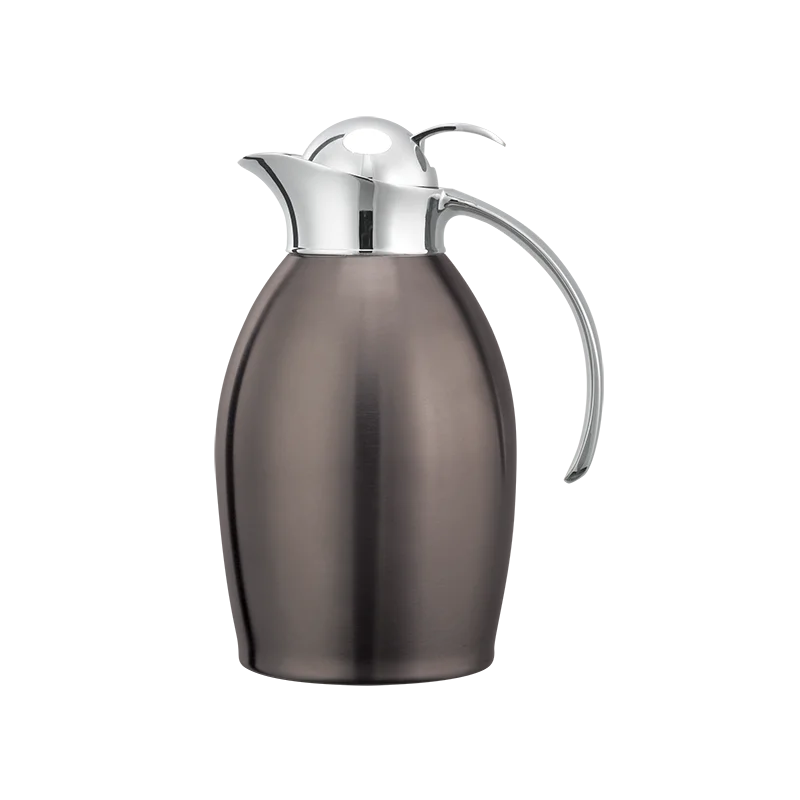 Service Ideas Carafe 1 Liter Stainless Steel Vacuum Insulated Brushed Exterior With Push Button Lid Dark Tungsten PVD Finish