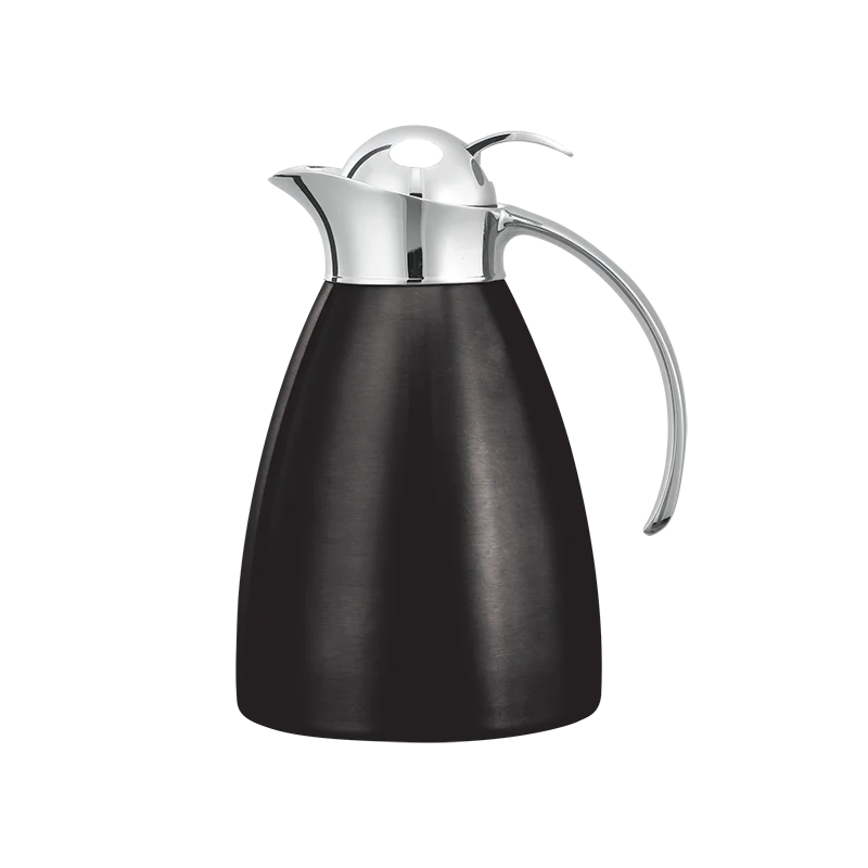 Service Ideas Carafe 1 Liter Brushed Finish With Push Button Lid Black Onyx PVD Finish