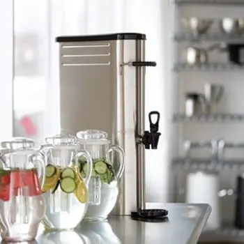 Service Ideas Slim Tea Dispenser 5 Gallon Stainless Steel With Black Base