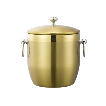 Service Ideas Ice Bucket 3 Liter Stainless Steel With Shiny Band Vintage Gold PVD Finish