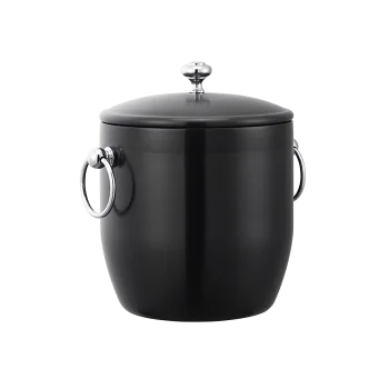 Service Ideas Ice Bucket 3 Liter Stainless Steel With Shiny Band Black Onyx PVD Finish