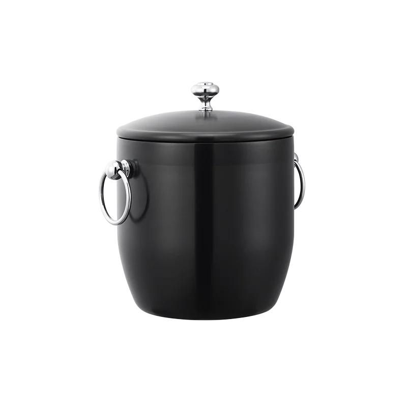 Service Ideas Ice Bucket 3 Liter Stainless Steel With Shiny Band Black Onyx PVD Finish
