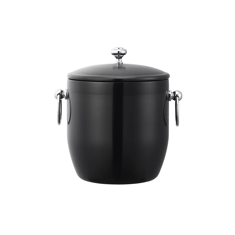 Service Ideas Ice Bucket 3 Liter Stainless Steel With Shiny Band Black Onyx PVD Finish