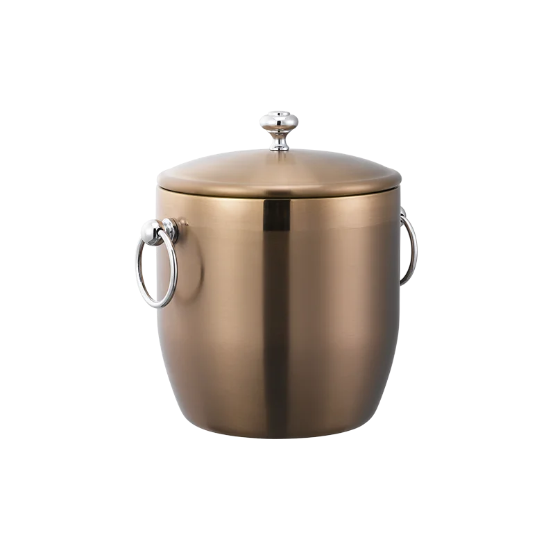 Service Ideas Ice Bucket 3 Liter Stainless Steel With Shiny Band Rose Gold PVD Finish