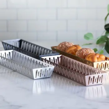 Service Ideas Long Rectangular Basket Rose Gold Finish