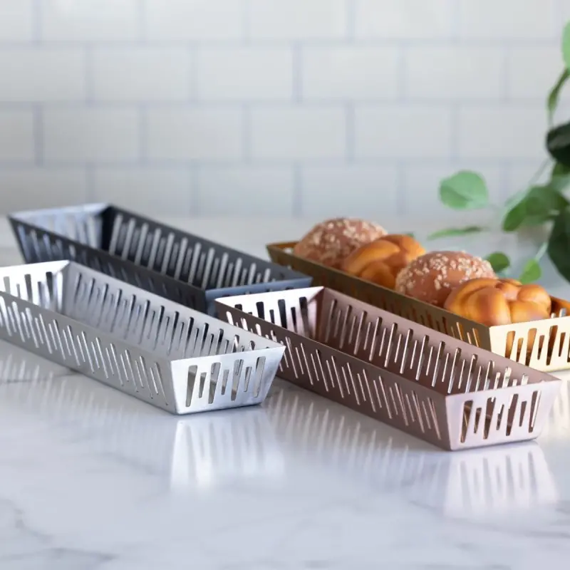 Service Ideas Long Rectangular Basket Rose Gold Finish