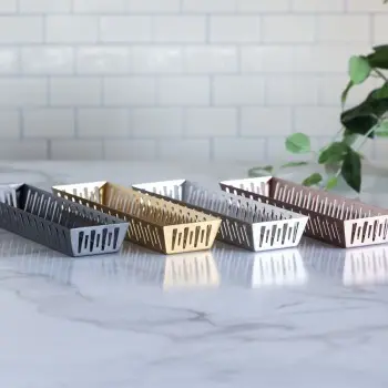 Service Ideas Long Rectangular Basket Rose Gold Finish