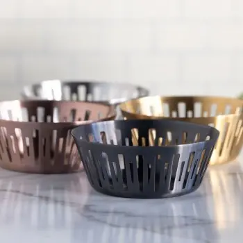 Service Ideas Round Basket 6.5 Inch Brushed Stainless Steel