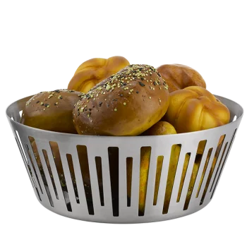Service Ideas Round Basket 9 Inch Brushed Stainless Steel