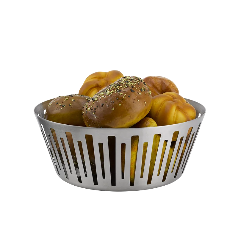 Service Ideas Round Basket 9 Inch Brushed Stainless Steel