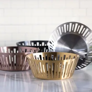 Service Ideas Round Basket 9 Inch Brushed Stainless Steel