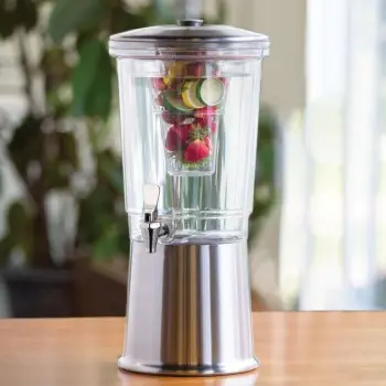 Service Ideas Beverage Dispenser Round Double Wall Polished Stainless Steel
