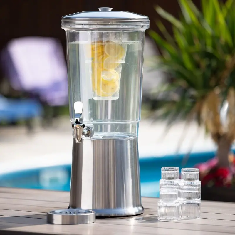 Service Ideas Beverage Dispenser Round Double Wall Polished Stainless Steel