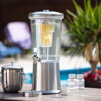 Service Ideas Beverage Dispenser Round Double Wall Polished Stainless Steel