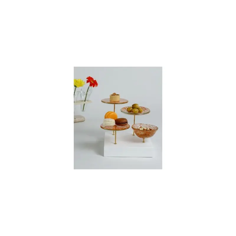 My Glass Studio Petit Fours Stand, Dark Red - Set of 4 - 21.5 x 21.5 x 19 cm