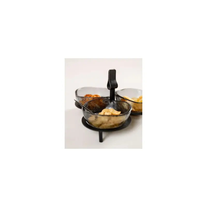 My Glass Studio Nut Bowl, Grey - Set of 4 - Dia: 16 cm, H: 9 cm