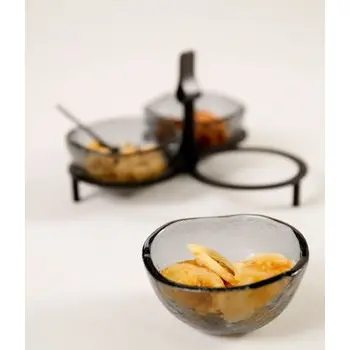 My Glass Studio Nut Bowl, Grey - Set of 4 - Dia: 16 cm, H: 9 cm