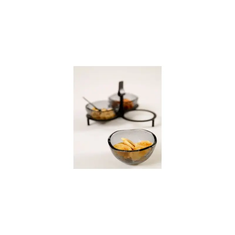 My Glass Studio Nut Bowl, Grey - Set of 4 - Dia: 16 cm, H: 9 cm
