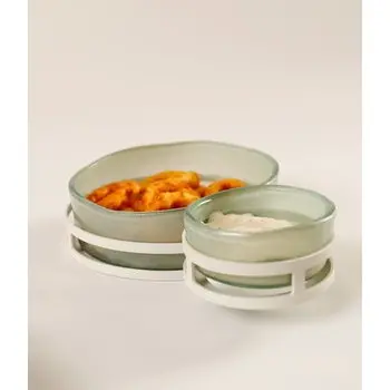 My Glass Studio Chip Dip Server, Cream - Set of 2 - 29.0 x 18.5 x 8.0 cm