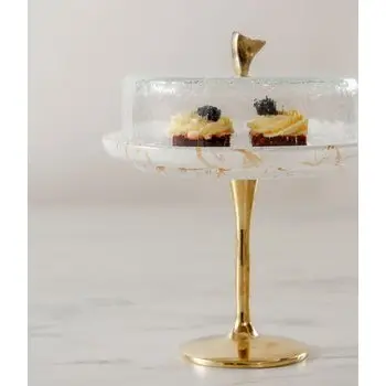 My Glass Studio Cake Stand & Dome, Natural - Set of 2 - Dia: 20 cm, H: 26 cm