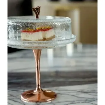 My Glass Studio Cake Stand & Dome, Grey - Set of 2 - Dia: 20 cm, H: 26 cm