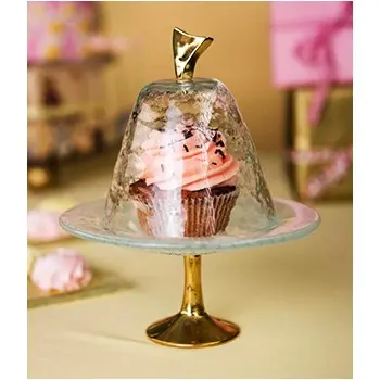 My Glass Studio Cake Stand & Dome, Natural - Set of 4 - Dia: 17 cm, H: 18 cm