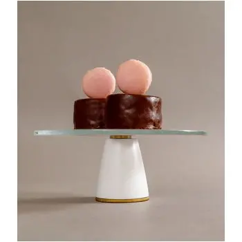 My Glass Studio Small Cake Stand, White - Set of 2 - Dia: 21 cm, H: 7 cm