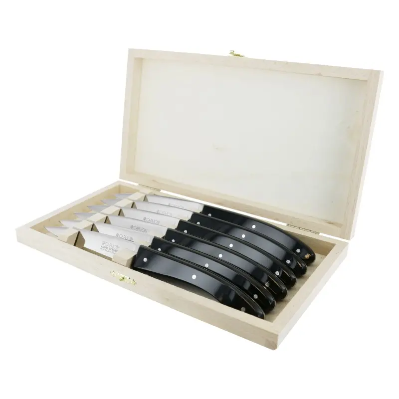 Andre Verdier Capucin 6 Pcs Knife - Plain Edge In Closed Box - Black Acrylic Handle