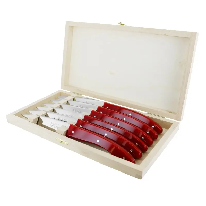 Andre Verdier Capucin 6 Pcs Knife - Plain Edge In Closed Box - Red Acrylic Handle