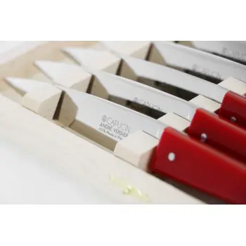 Andre Verdier Capucin 6 Pcs Knife - Plain Edge In Closed Box - Red Acrylic Handle
