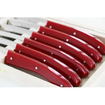 Andre Verdier Capucin 6 Pcs Knife - Plain Edge In Closed Box - Red Acrylic Handle