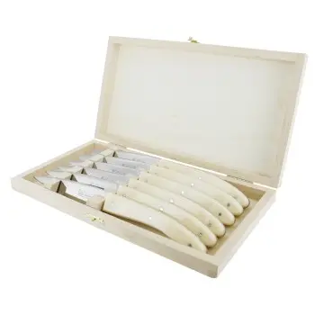 Andre Verdier Capucin 6 Pcs Knife - Plain Edge In Closed Box - Off-White Acrylic Handle