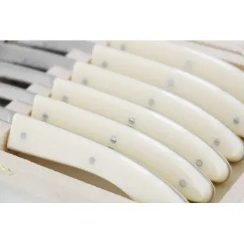 Andre Verdier Capucin 6 Pcs Knife - Plain Edge In Closed Box - Off-White Acrylic Handle