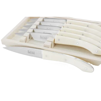 Andre Verdier Capucin 6 Pcs Knife - Plain Edge In Closed Box - Off-White Acrylic Handle