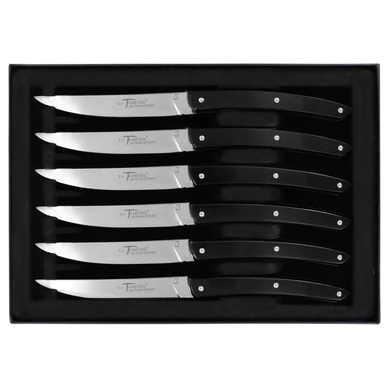 Andre Verdier Le Thiers Couleur 6Pc Knife In Black Box - Black Acrylic Handle Andre Verdier Le Thiers Couleur 6Pc Knife In Black Box - Black Acrylic Handle