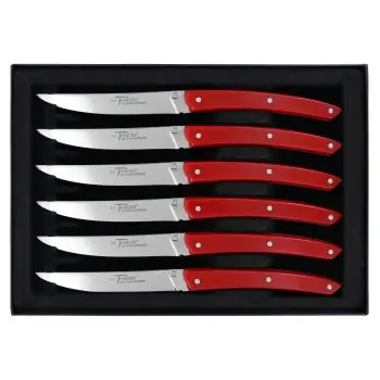 Andre Verdier Le Thiers Couleur 6Pc Knife In Black Box - Red Acrylic Handle