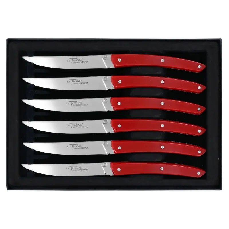 Andre Verdier Le Thiers Couleur 6Pc Knife In Black Box - Red Acrylic Handle Andre Verdier Le Thiers Couleur 6Pc Knife In Black Box - Red Acrylic Handle