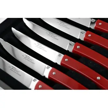 Andre Verdier Le Thiers Couleur 6Pc Knife In Black Box - Red Acrylic Handle