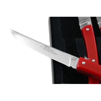 Andre Verdier Le Thiers Couleur 6Pc Knife In Black Box - Red Acrylic Handle