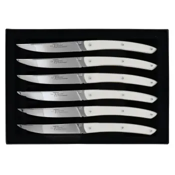 Andre Verdier Le Thiers Couleur 6Pc Knife - In Black Box - Off-White Acrylic Handle