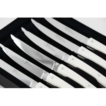 Andre Verdier Le Thiers Couleur 6Pc Knife - In Black Box - Off-White Acrylic Handle