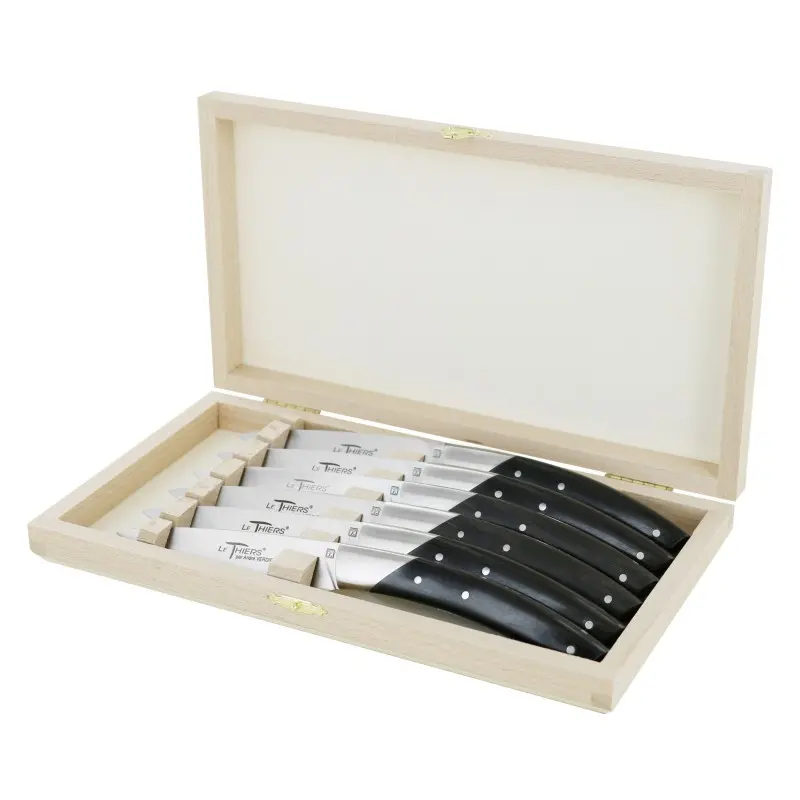 Andre Verdier Le Thiers Elegance 6Pc Knife - 1 Solid Stainless Steel Bolster In Box - Ebony Handle Andre Verdier Le Thiers Elegance 6Pc Knife - 1 Solid Stainless Steel Bolster In Box - Ebony Handle