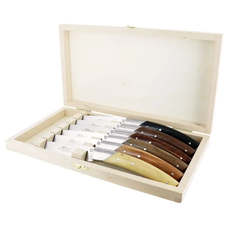 Andre Verdier Le Thiers Elegance 6Pc Knife - 1 Solid Stainless Steel Bolster In Box - Wood Set Handle Andre Verdier Le Thiers Elegance 6Pc Knife - 1 Solid Stainless Steel Bolster In Box - Wood Set Handle