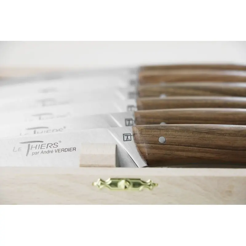 Andre Verdier Le Thiers Elegance 6 Pc Knife In Box - Walnut Wood Handle