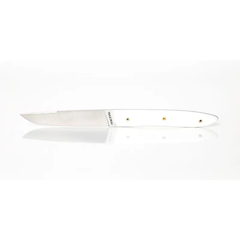 Perceval Table Knife - Ubac Collection - White Krion Handle - Golden Screws Perceval Table Knife - Ubac Collection - White Krion Handle - Golden Screws
