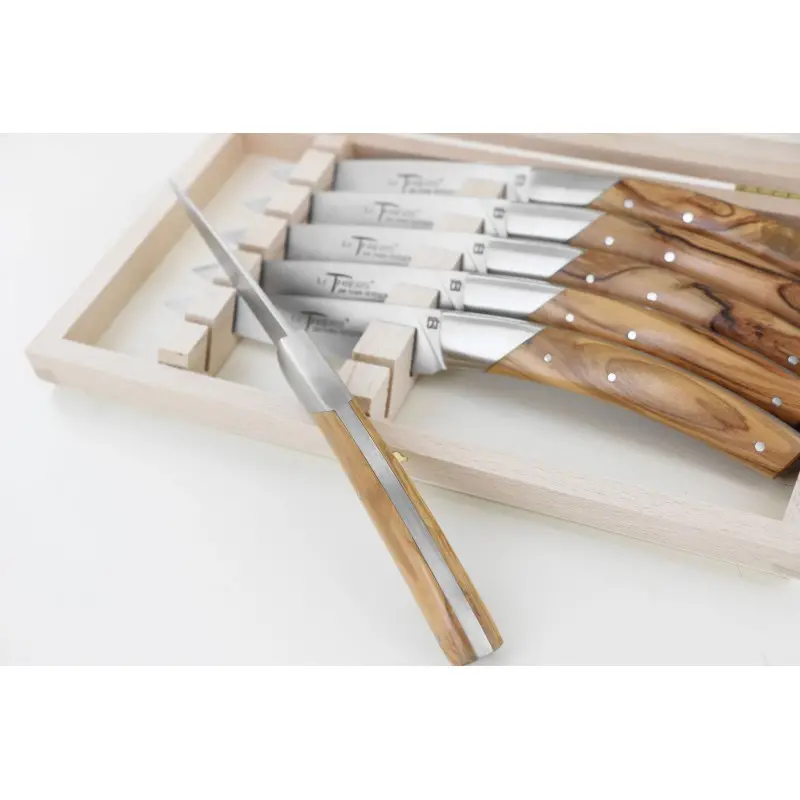 Andre Verdier Le Thiers Elegance 6 Pc Knife In Box - Olive Wood Handle Andre Verdier Le Thiers Elegance 6 Pc Knife In Box - Olive Wood Handle