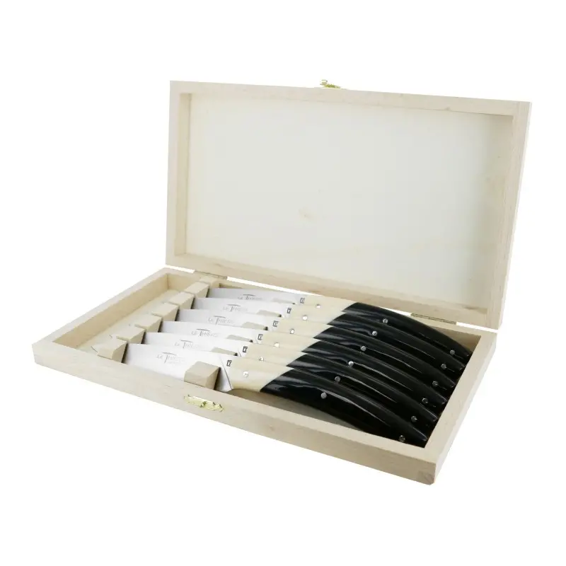 Andre Verdier Le Thiers Elegance 6 Pc Knife In Box - Bicolor Off-White/Black Acrylic Handle
