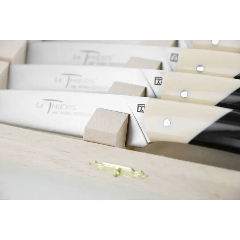 Andre Verdier Le Thiers Elegance 6 Pc Knife In Box - Bicolor Off-White/Black Acrylic Handle